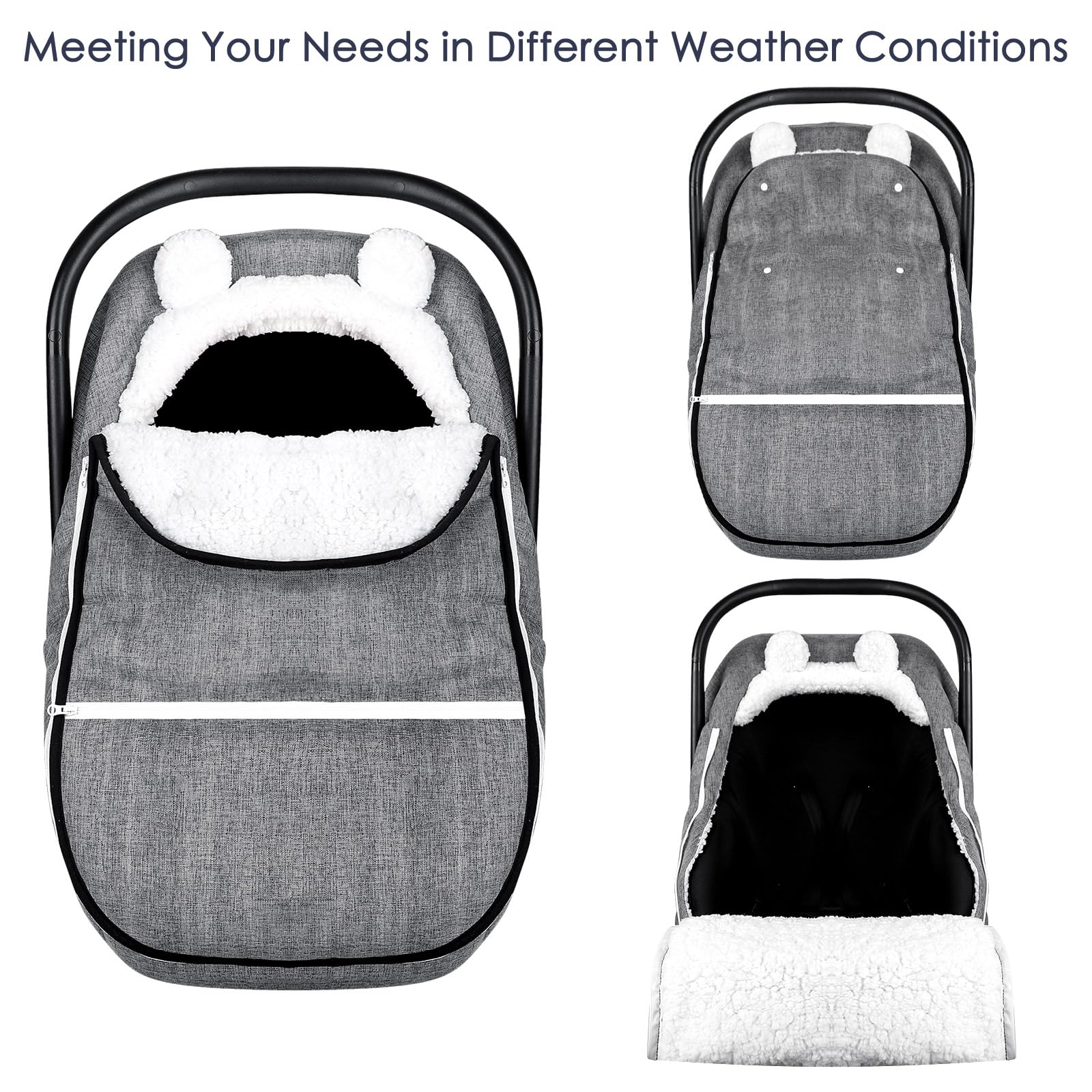 CARUILI winter carseat cover universal fit shows easy installation on seats and strollers