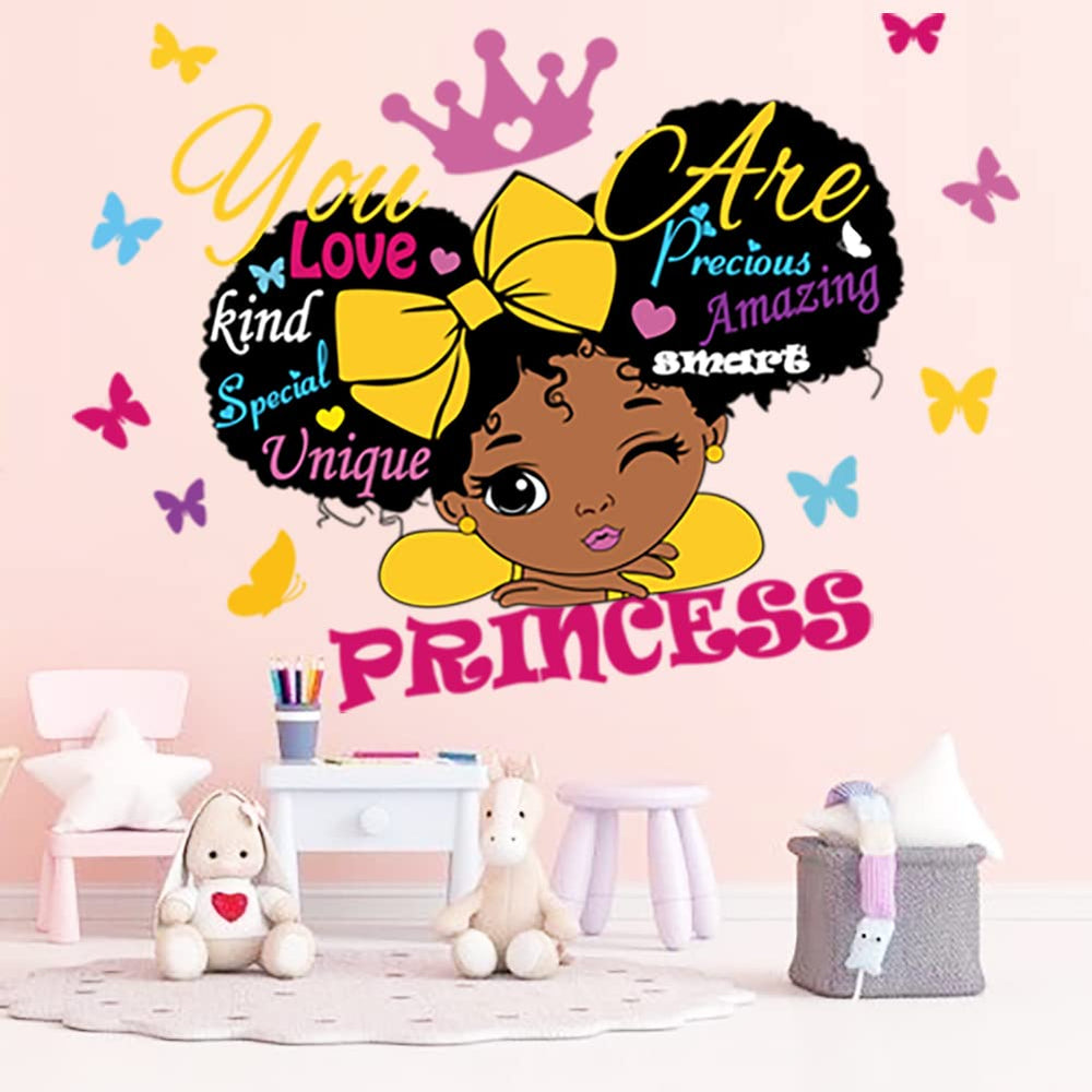 CASADECOR black girl wall decal with butterfly accents brightens kids' rooms with positive messages.