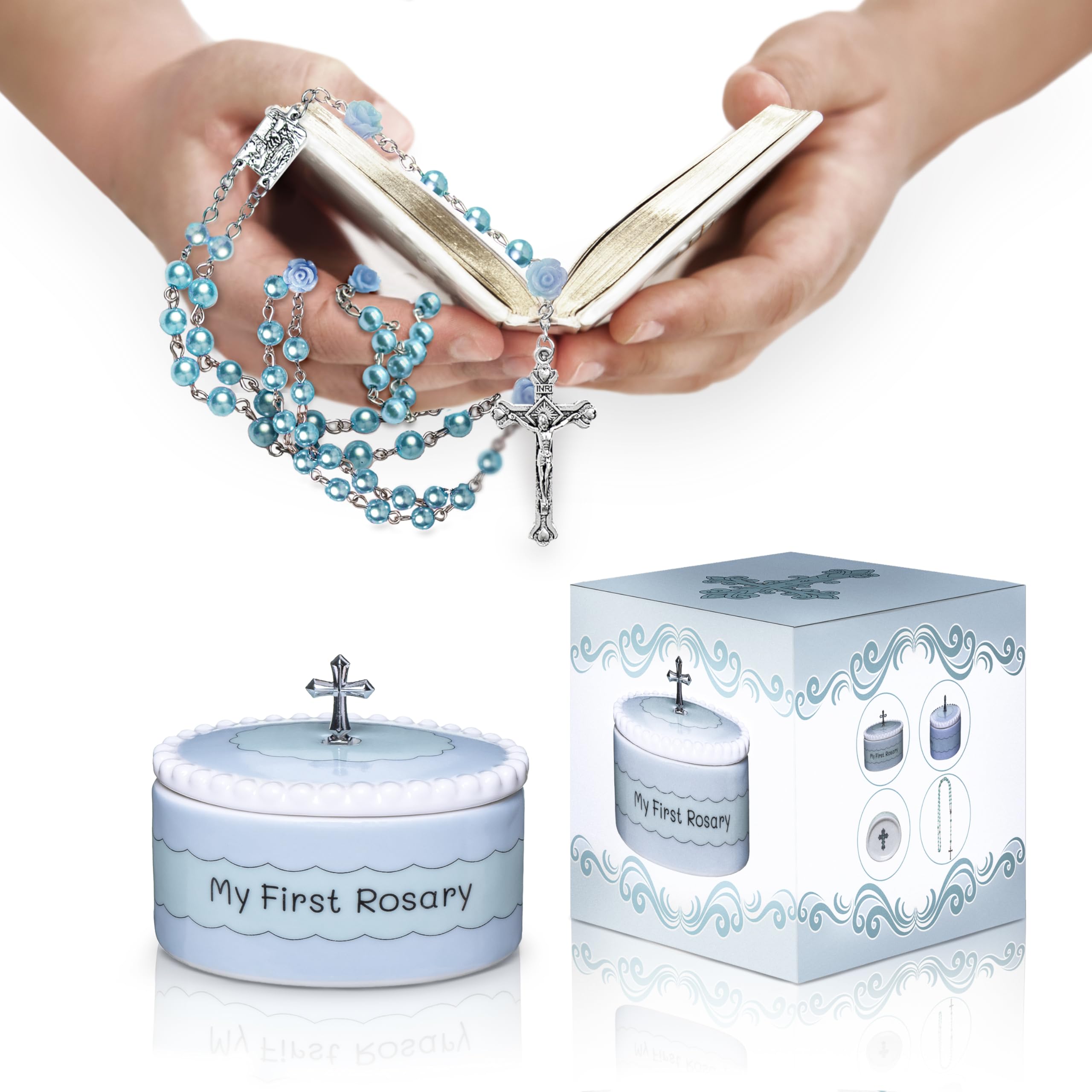 Cascade Goods keepsake box side view white blue memory-ready.