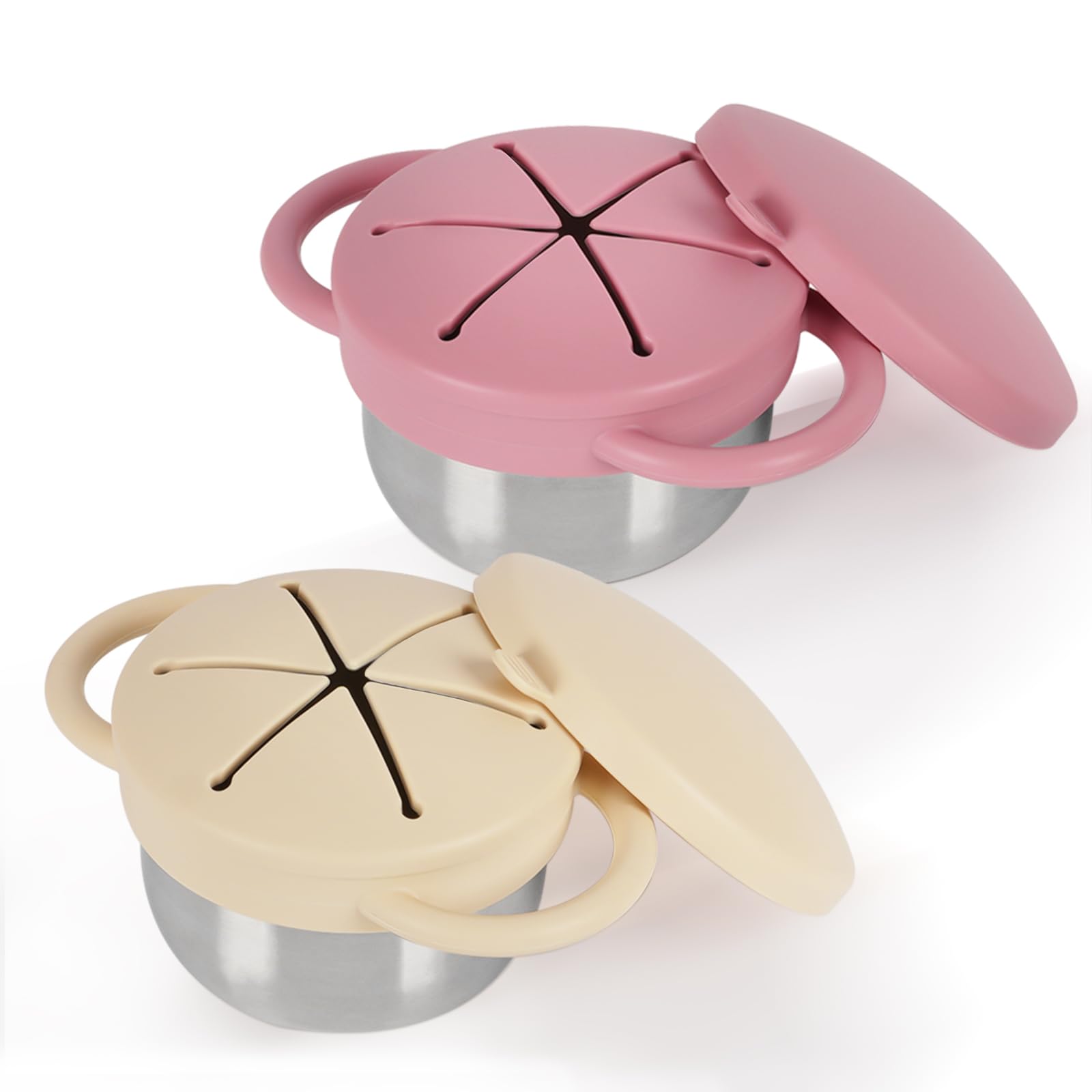 Casremee 2-pack snack cups for toddlers are designed for little hands and mess-minimizing snacking.