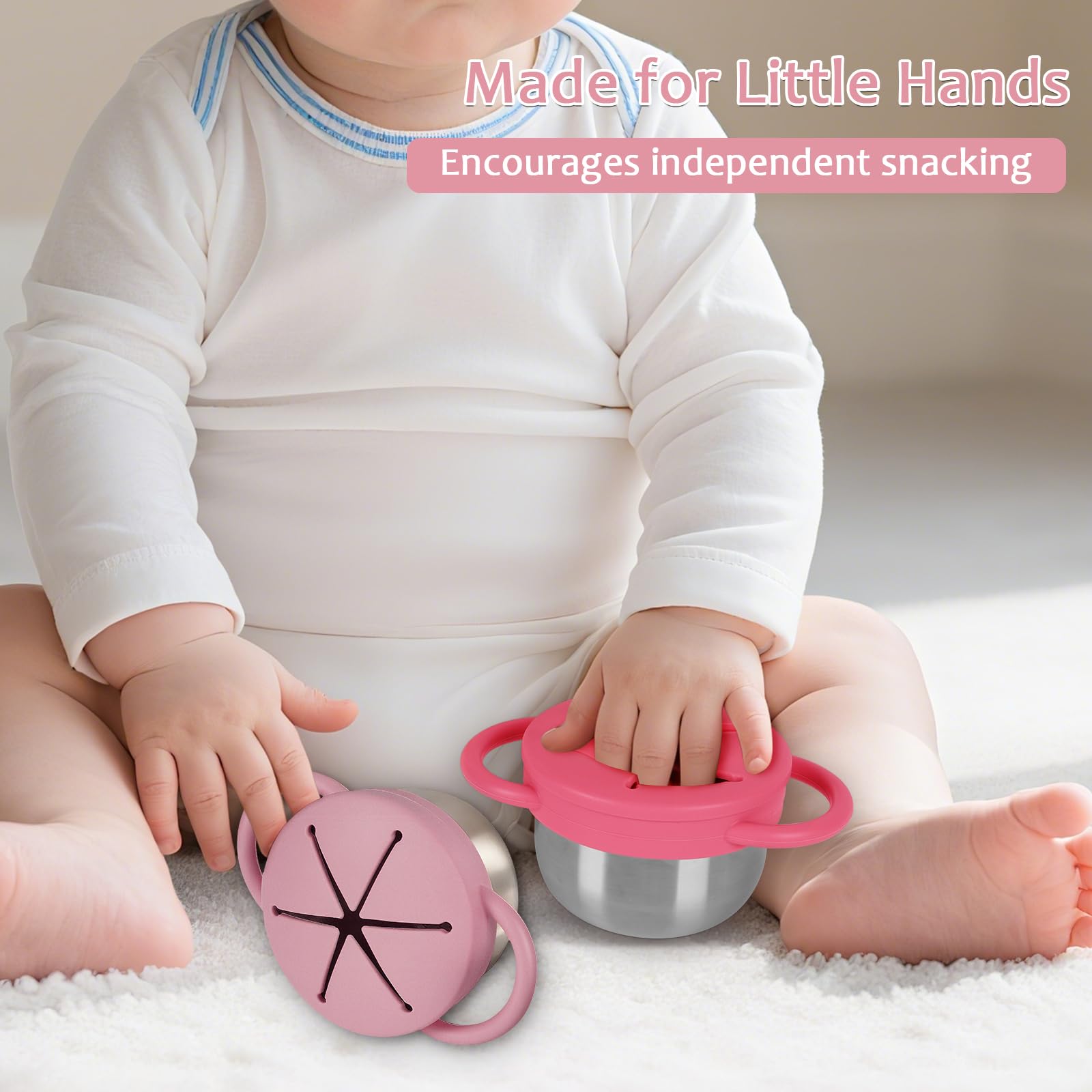 Casremee 304 stainless snack cups resist drops and rough play at snack time.