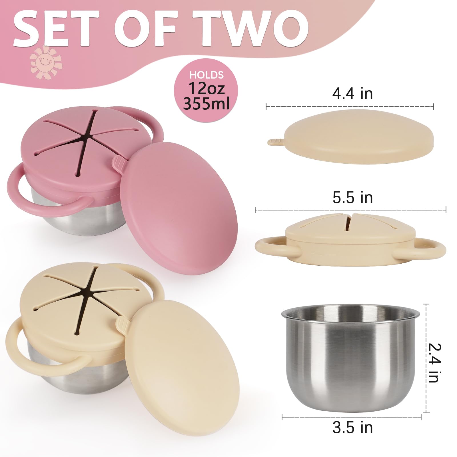 Casremee 304 stainless-steel snack cups close-up highlights durable construction for daily play and travel.