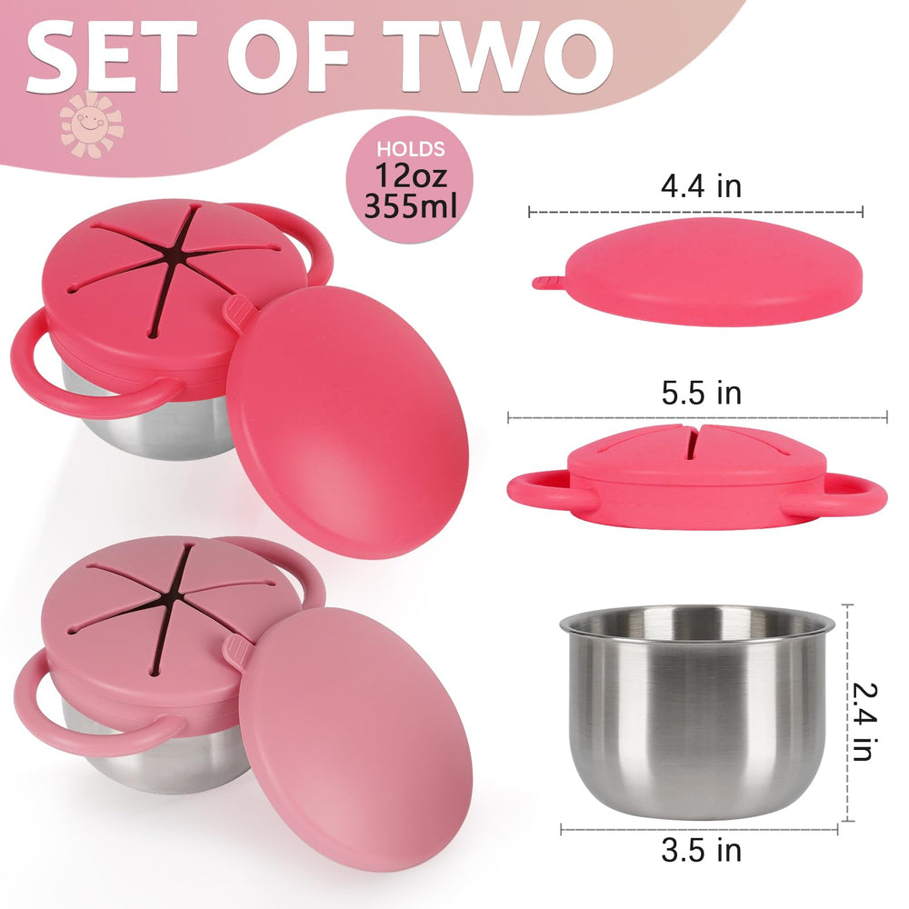 Casremee spill-proof silicone lid on snack cups keeps snacks contained during car rides and outings.