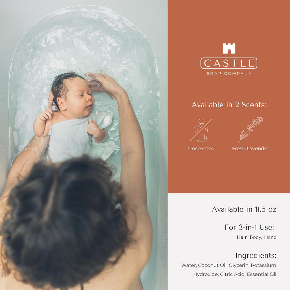 Castle Soap Company Coconut oil hydration promotes soft skin without irritation during daily cleansing.