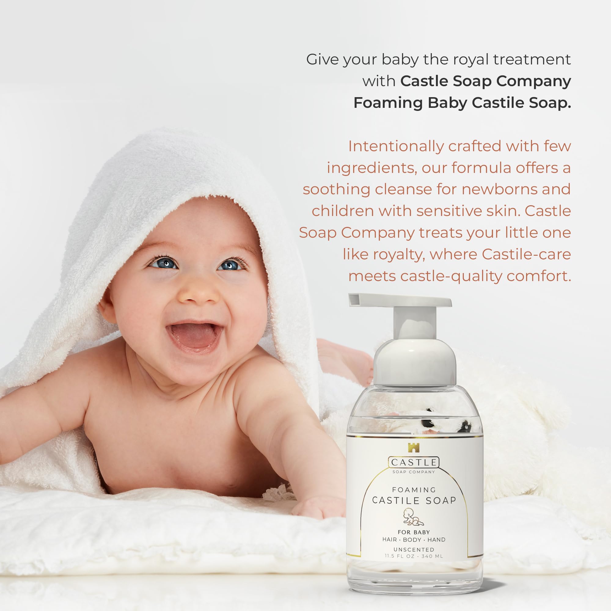 Castle Soap Company Fresh Lavender bottle highlights relaxing scent for soothing bedtime routines.