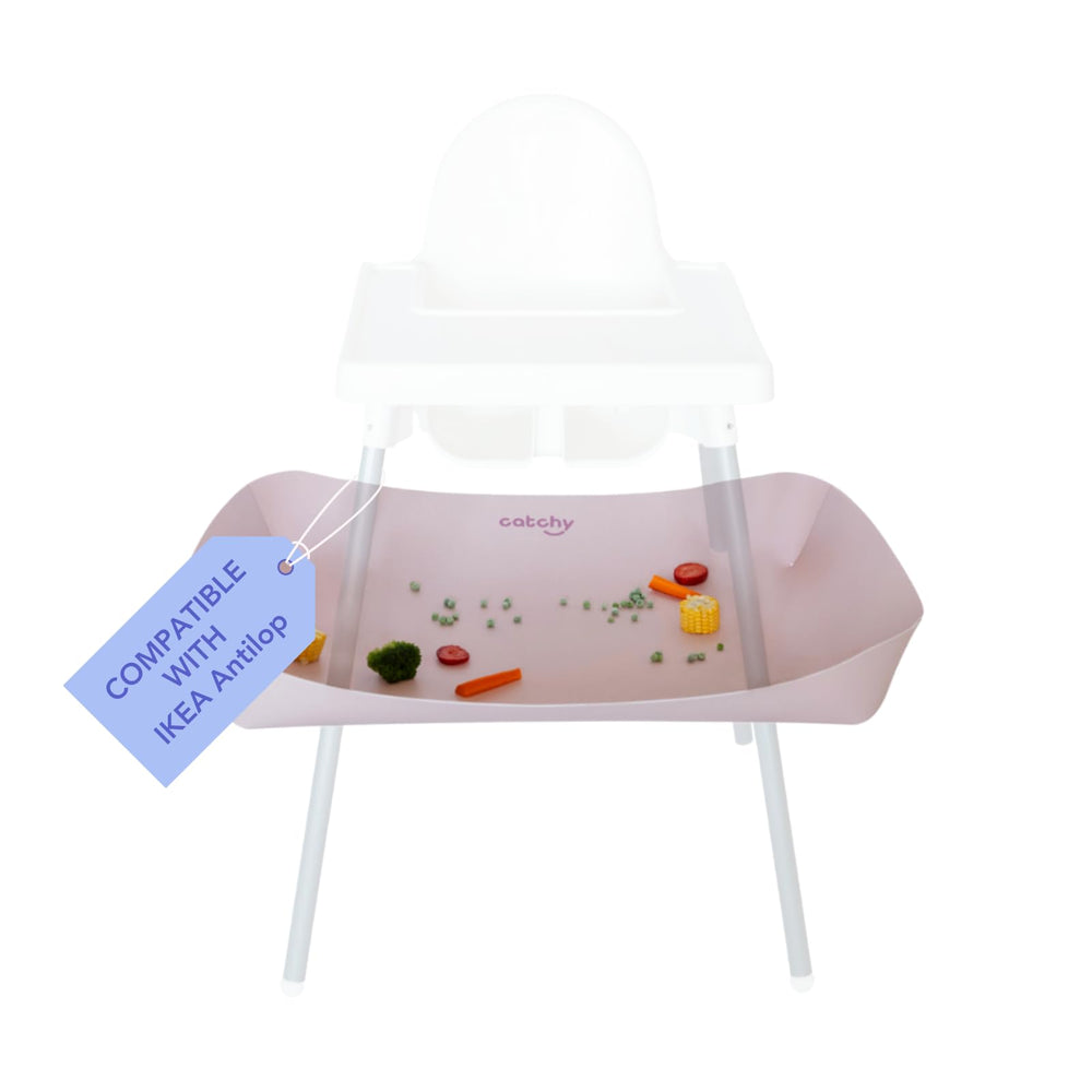 Catchy Food Catcher on the IKEA Antilop high chair side view catching spills