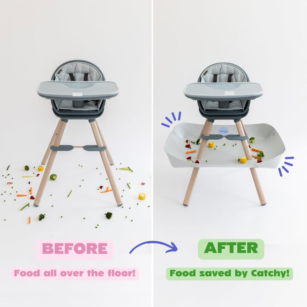 Catchy Food Catcher shown under a high chair protecting floors during meals.