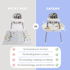 Catchy food catcher installed on Evenflo Eat & Grow high chair during feeding