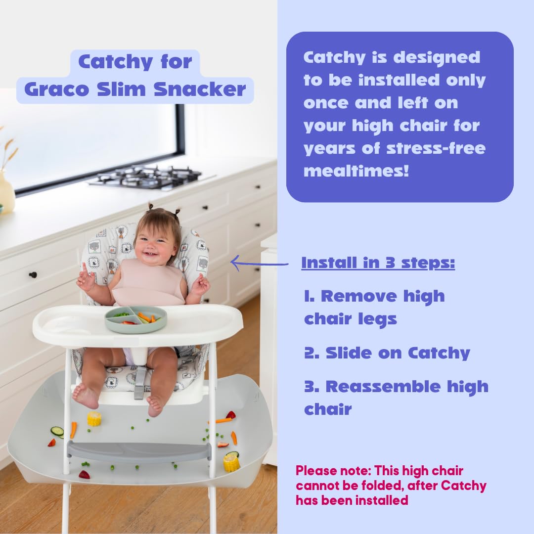 Catchy food catcher installed on high chair remains attached for years
