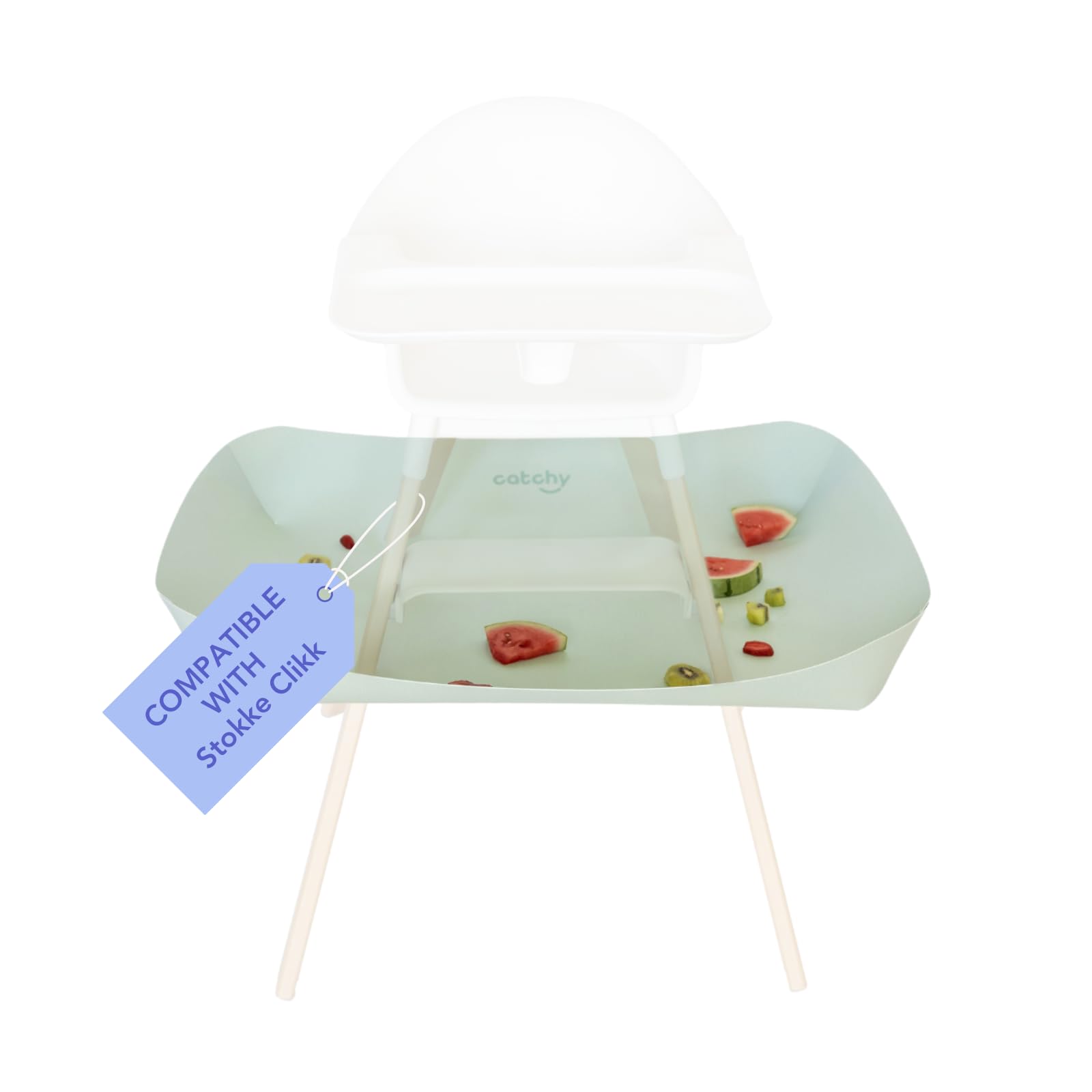 CATCHY Food Catcher on Stokke Clikk fits snugly, reducing meal-time mess