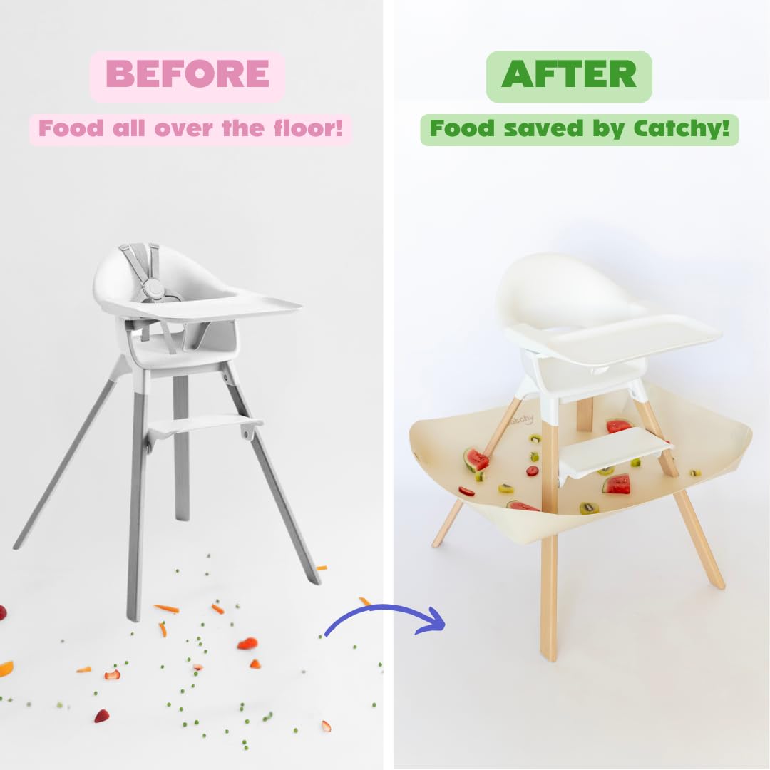 Catchy Food Catcher complements premium linen-inspired colors for a tidy high-chair setup.