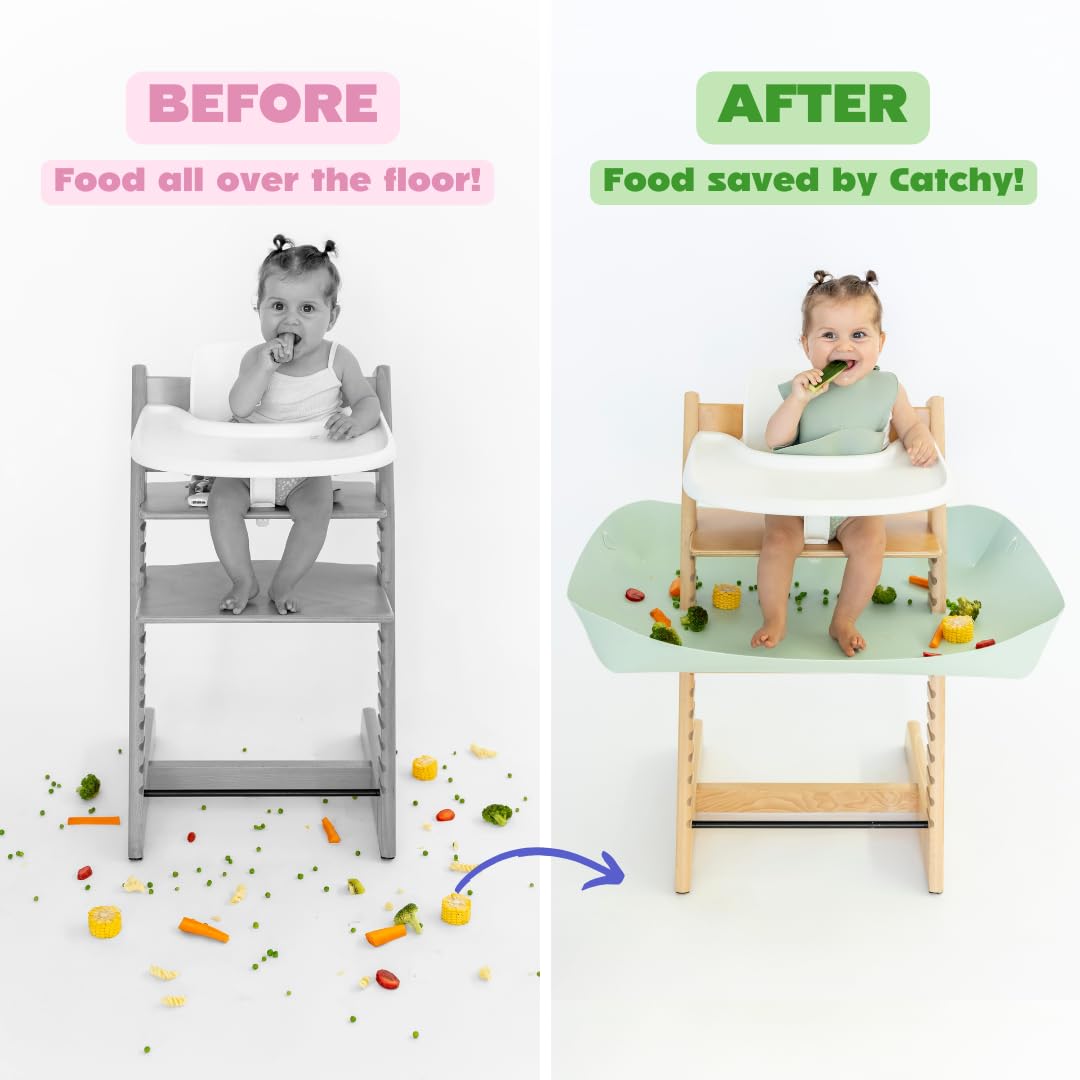 Catchy under-high-chair accessory ready to catch spills during meals
