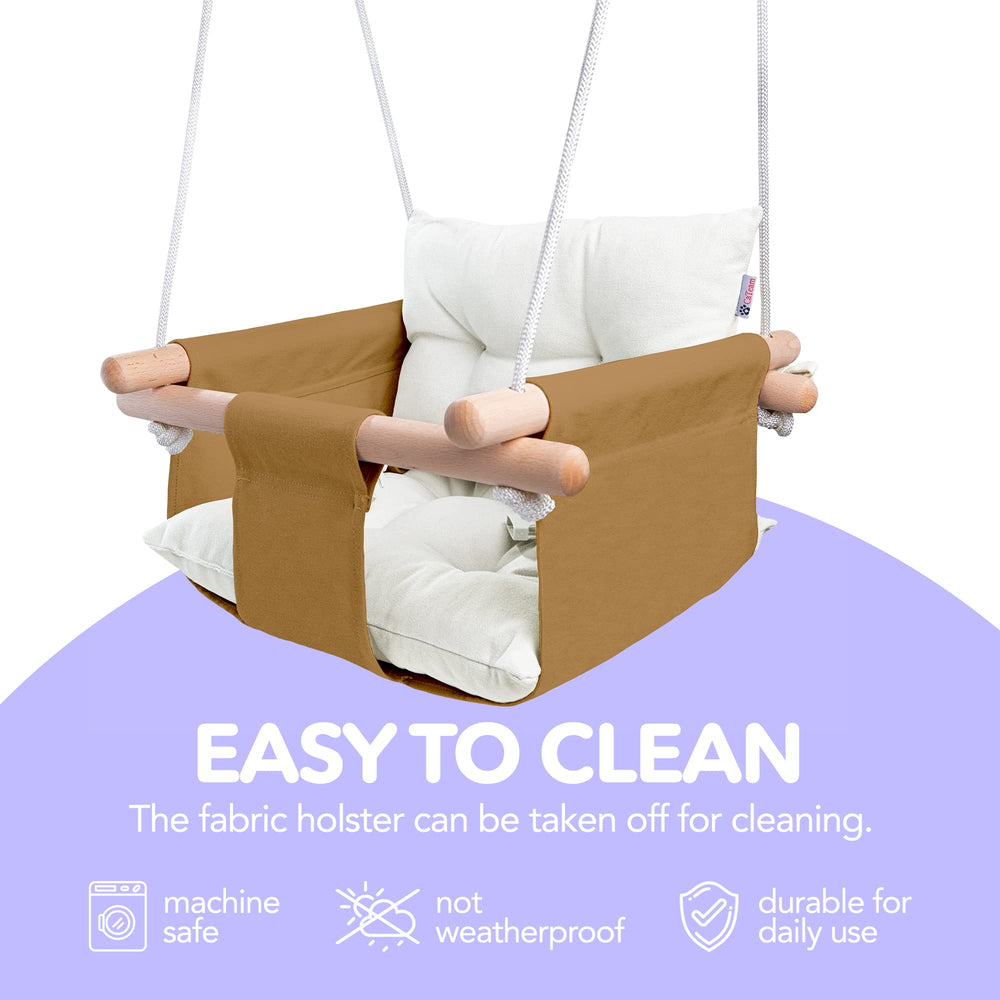 Cateam fully assembled swing with adjustable rope length for quick setup.