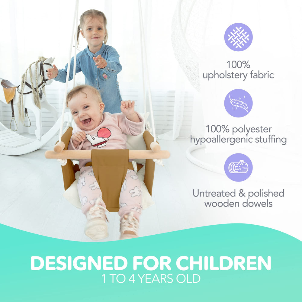 Cateam baby swing harness-secured view demonstrates 5-point belt for secure seating.
