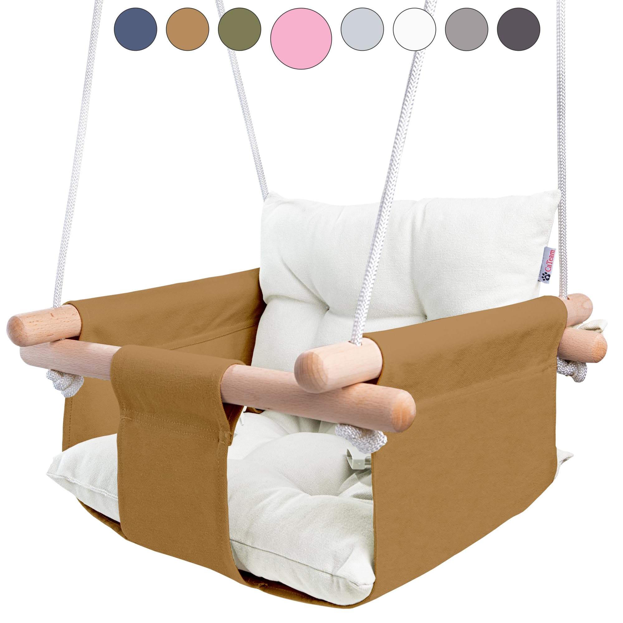 Cateam canvas baby swing seat close-up showing soft fabric for cozy playtime.