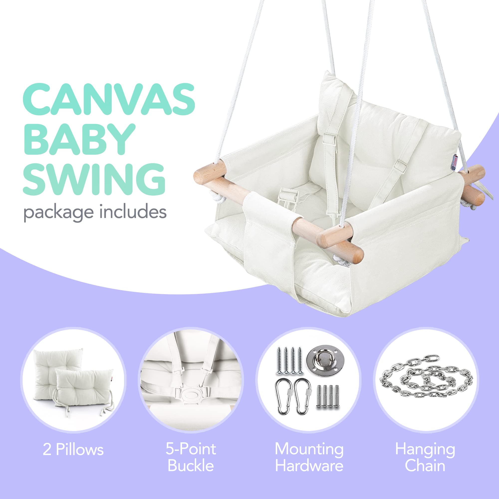 Cateam soft upholstery and two pillows create extra comfort during swinging.