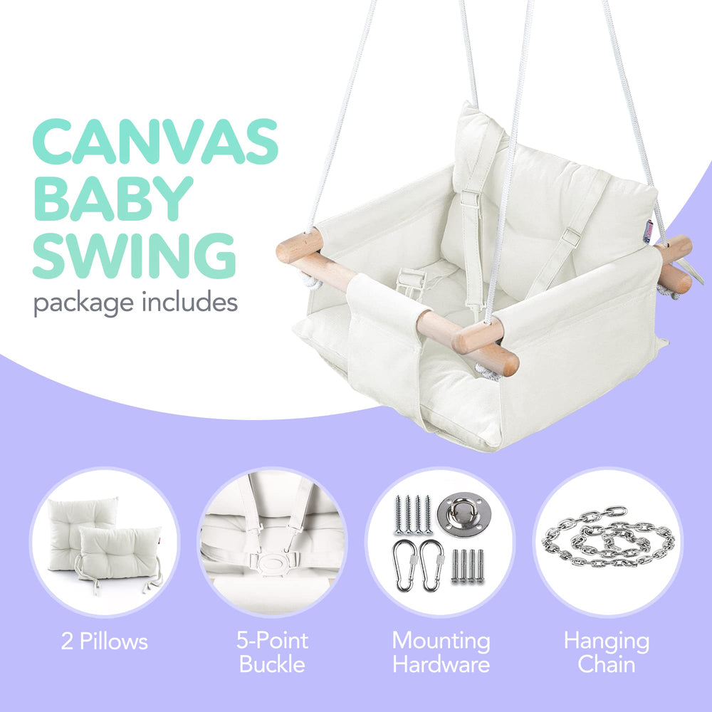 Cateam soft upholstery and two pillows create extra comfort during swinging.
