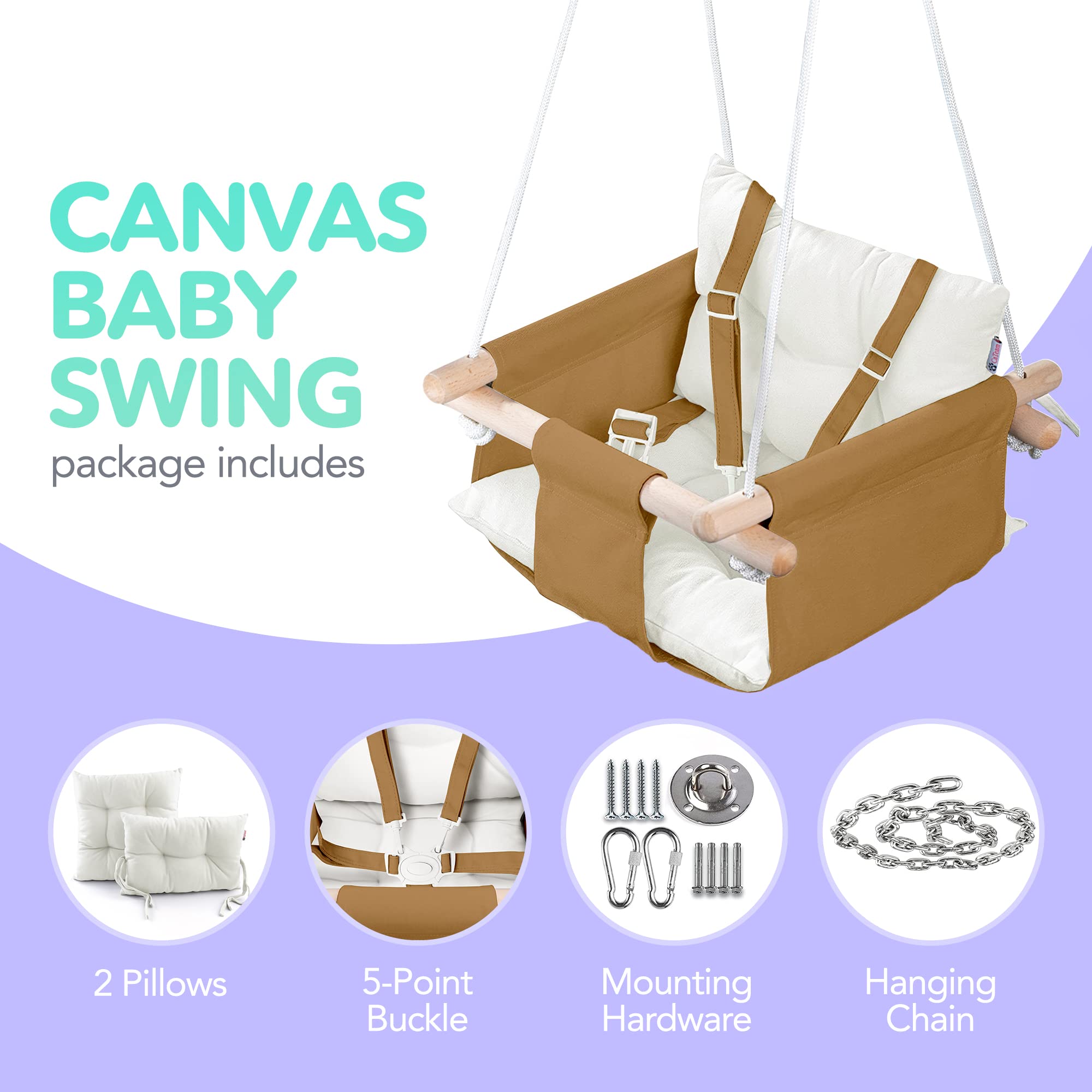 Cateam wooden dowels frame swing illustrating durable daily-use construction.