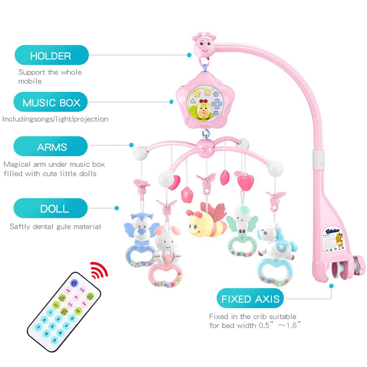 Caterbee Baby Mobile remote control for convenient adjustments from distance.