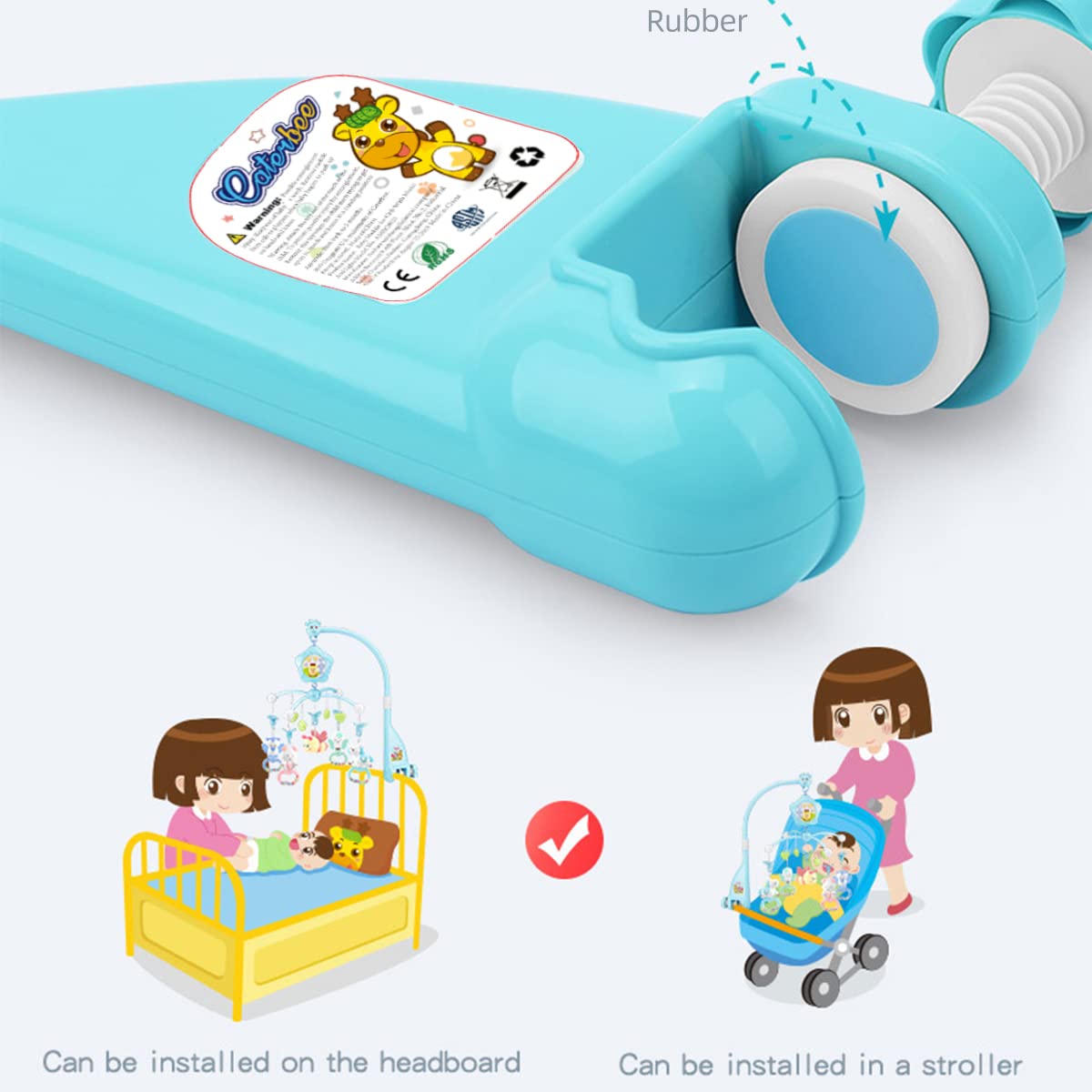 Caterbee Baby Mobile universal fit works with multiple crib and travel frames.