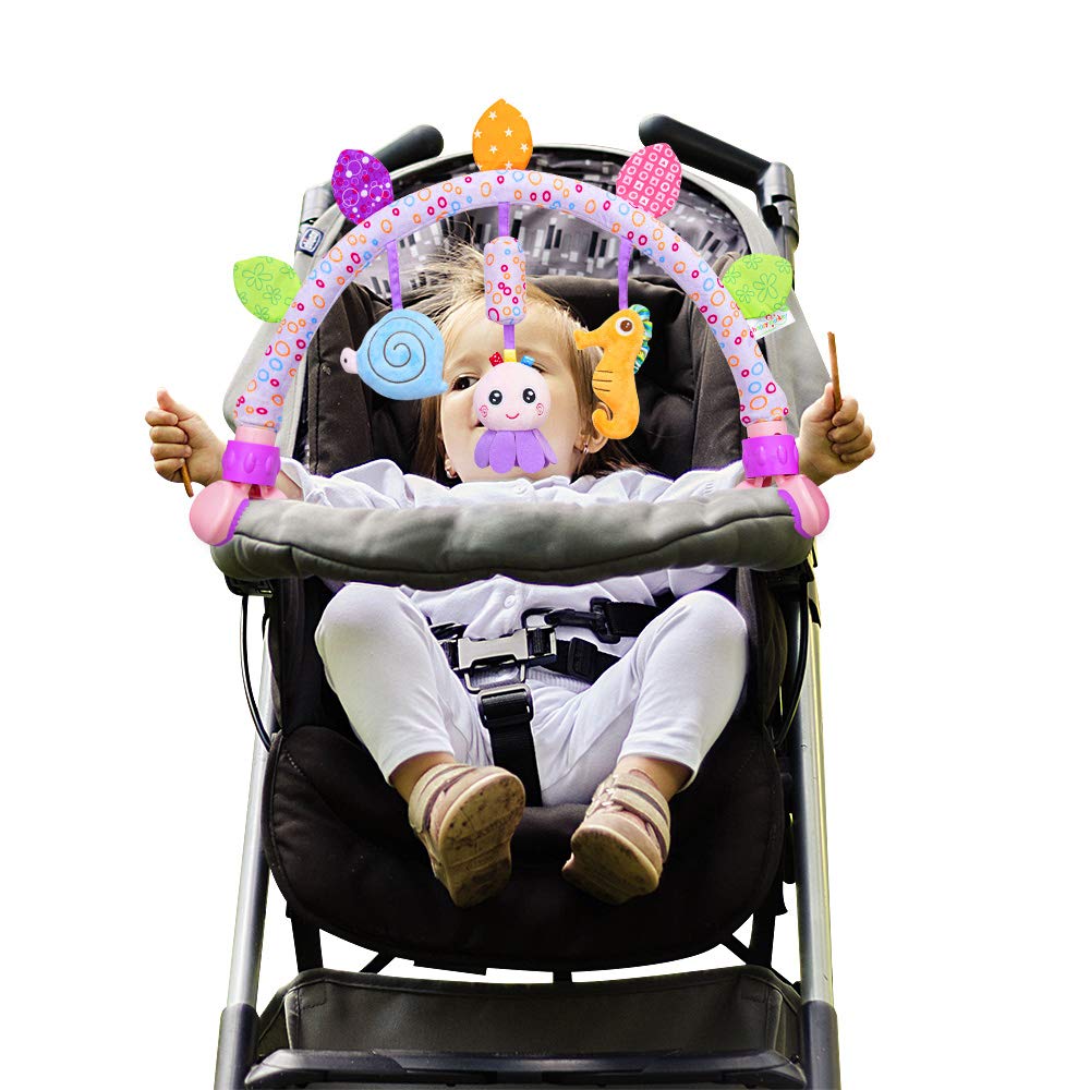 Caterbee Travel Arch Bassinet Toy on crib clip highlights baby activity and development
