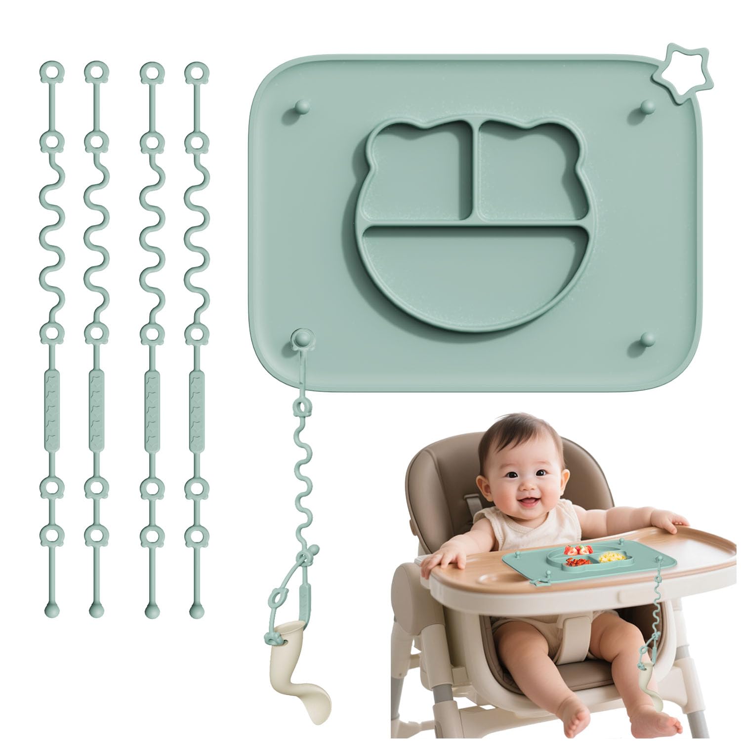 Cathill baby placemat with suction base grips smooth surfaces for mess-free meals.