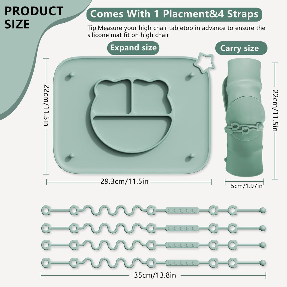 Cathill baby placemat with four toy straps for easy reach and play.