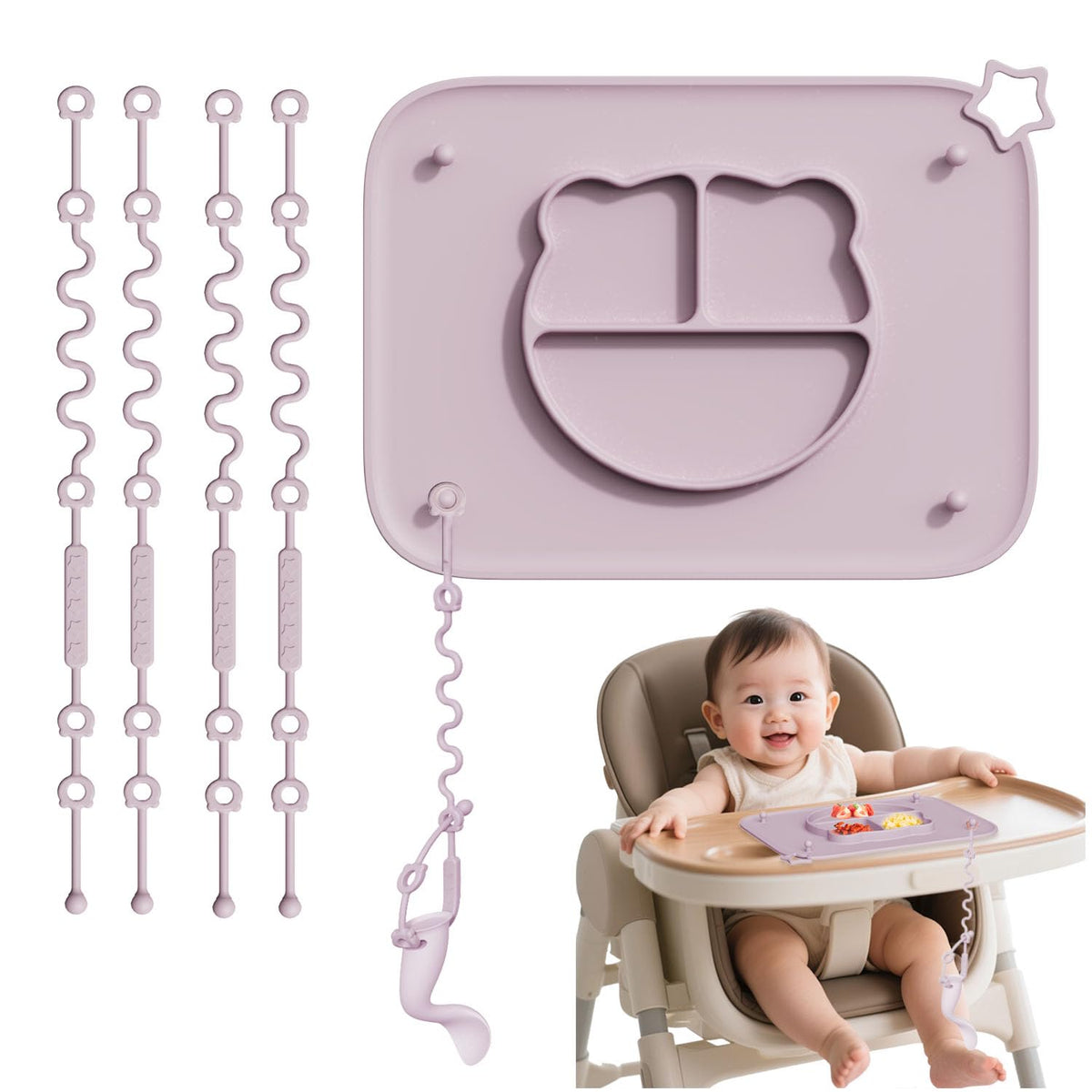 Cathill silicone mat for babies purple with suction cups keeps meals mess-free on any surface