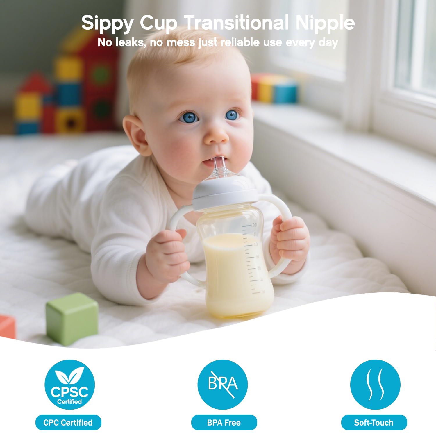 Cathill Sippy Straw Nipple anti-colic venting reduces swallowed air for calmer feeding.