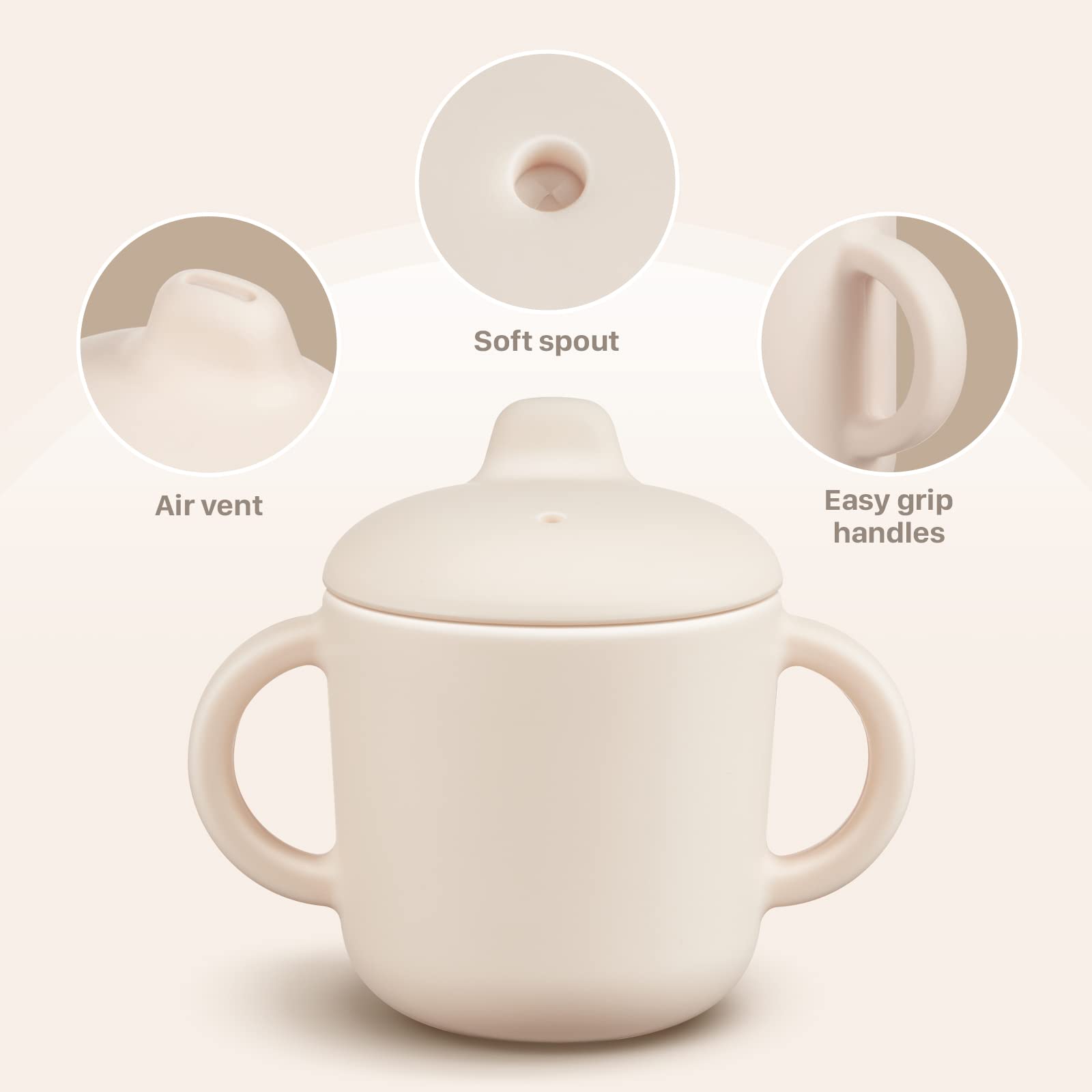 Catii silicone mouthpiece on a 5 oz sippy cup for gentle sipping.
