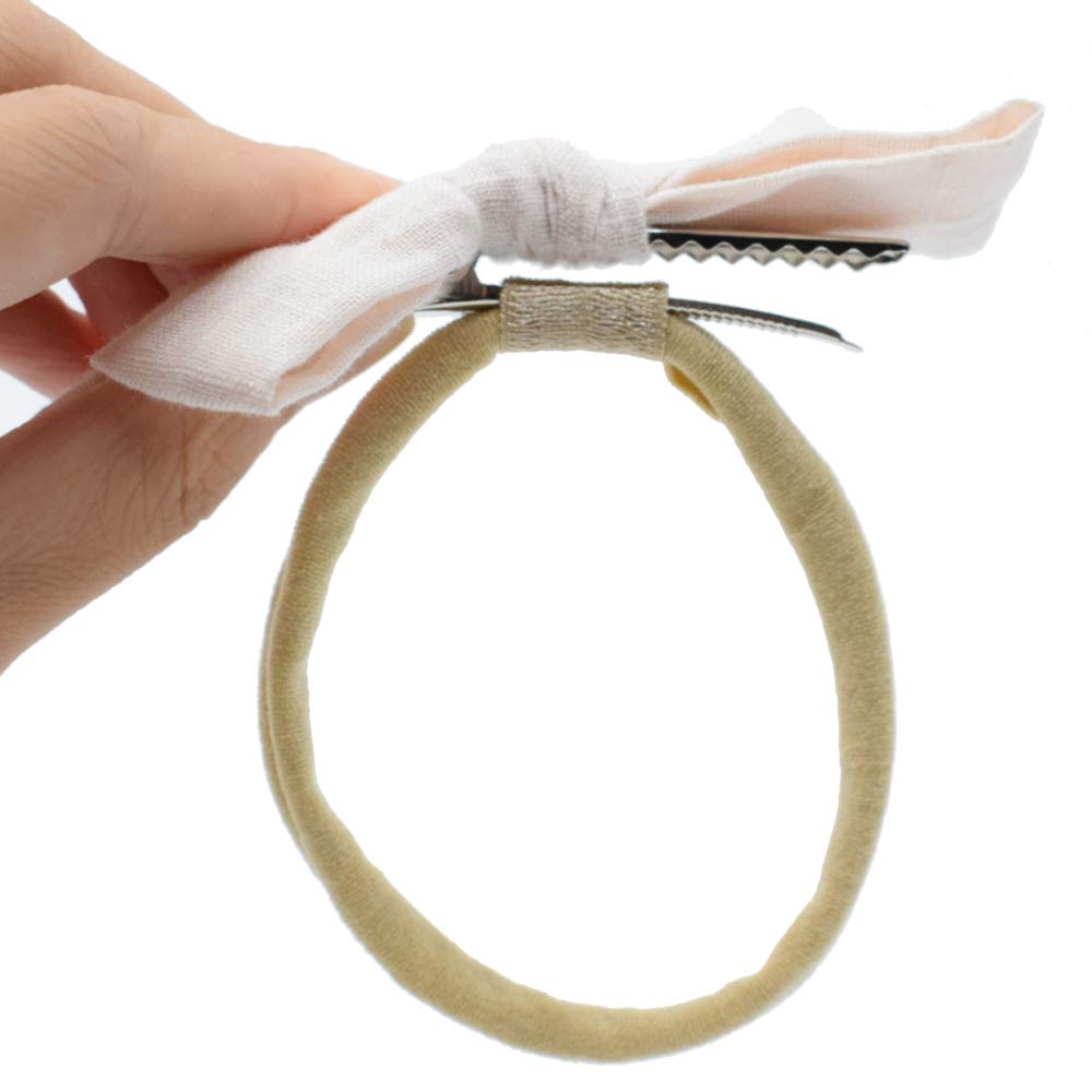 Catin super-soft nude headbands closeup showing gentle nylon fabric for newborn comfort.