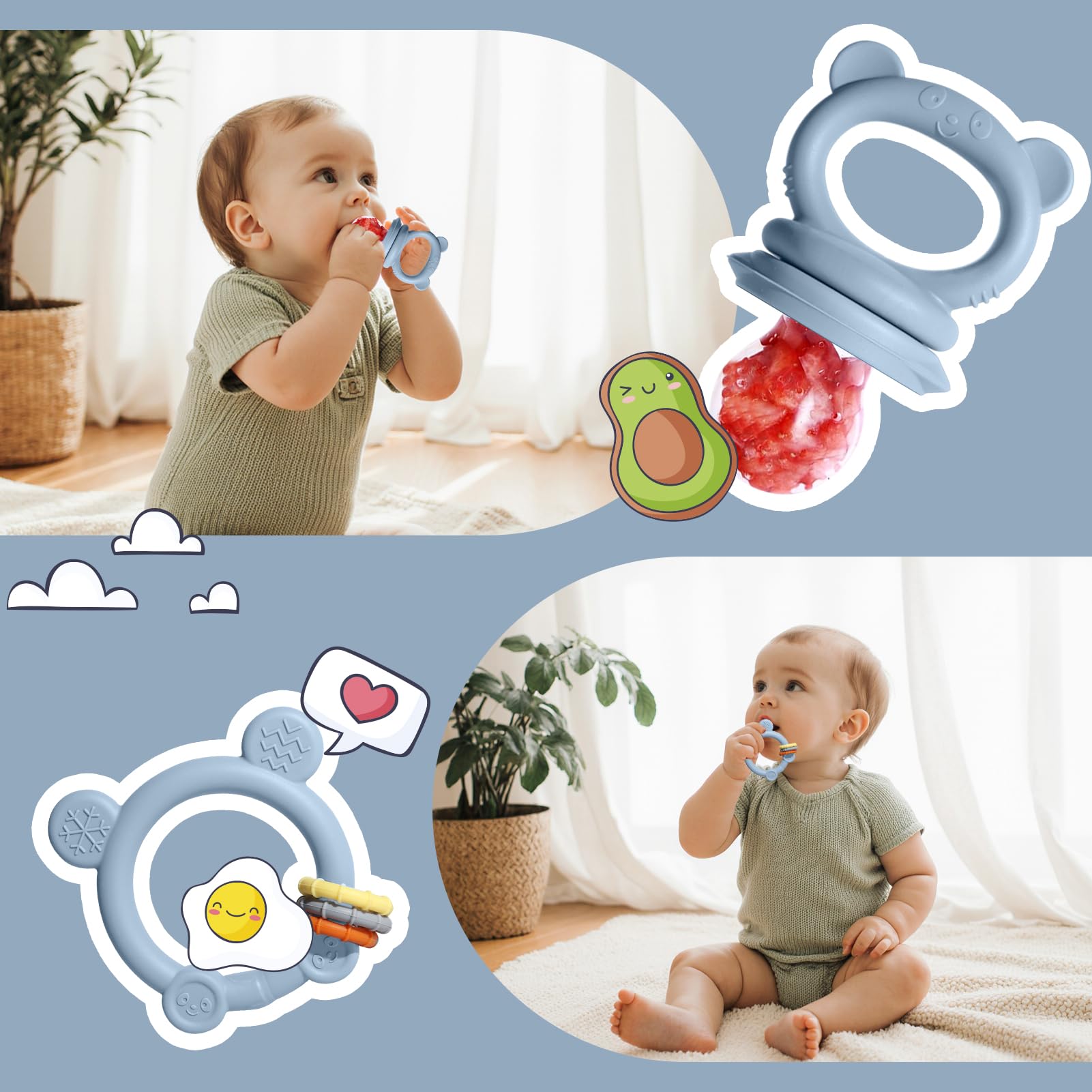 Catvegue anti-loss clip and silicone chains prevent drops during feeding times.