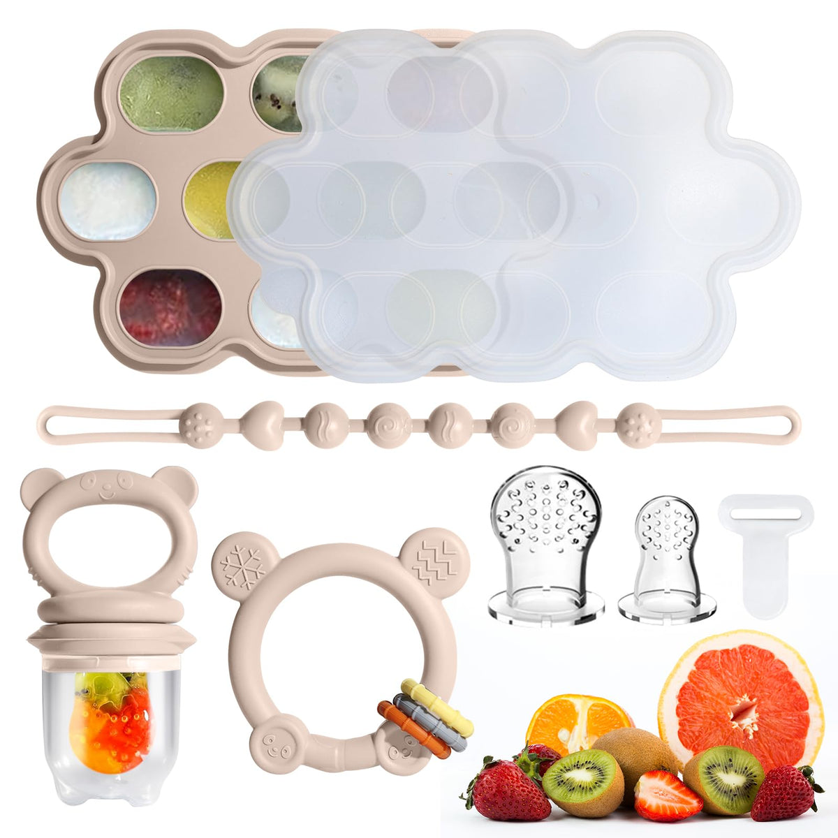 Catvegue baby food feeder close-up showcasing safe silicone pouch for controlled bites