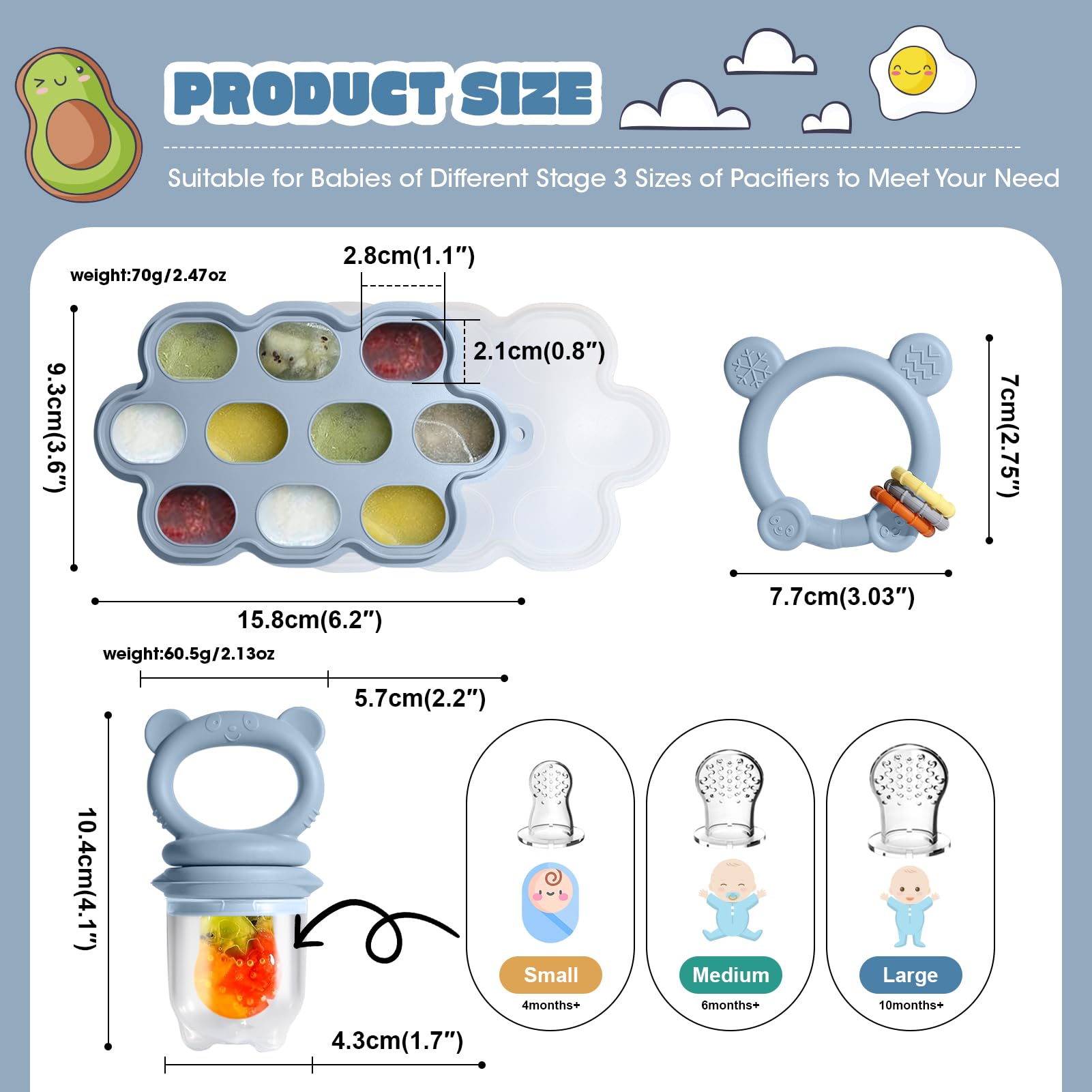 Catvegue popsicle-freeze tray shows portioned purée and frozen milk treats for soothing teething.