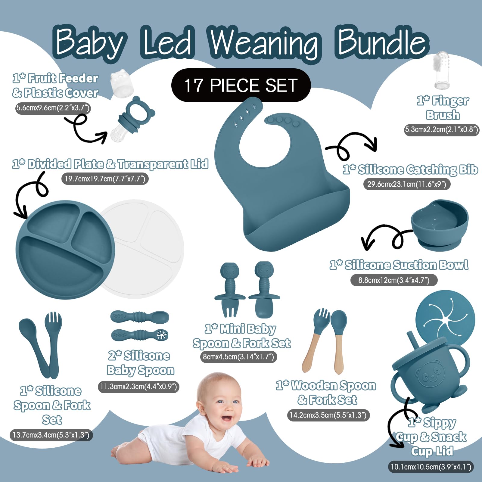 Catvegue silicone bib blue catches spills during self-feeding.