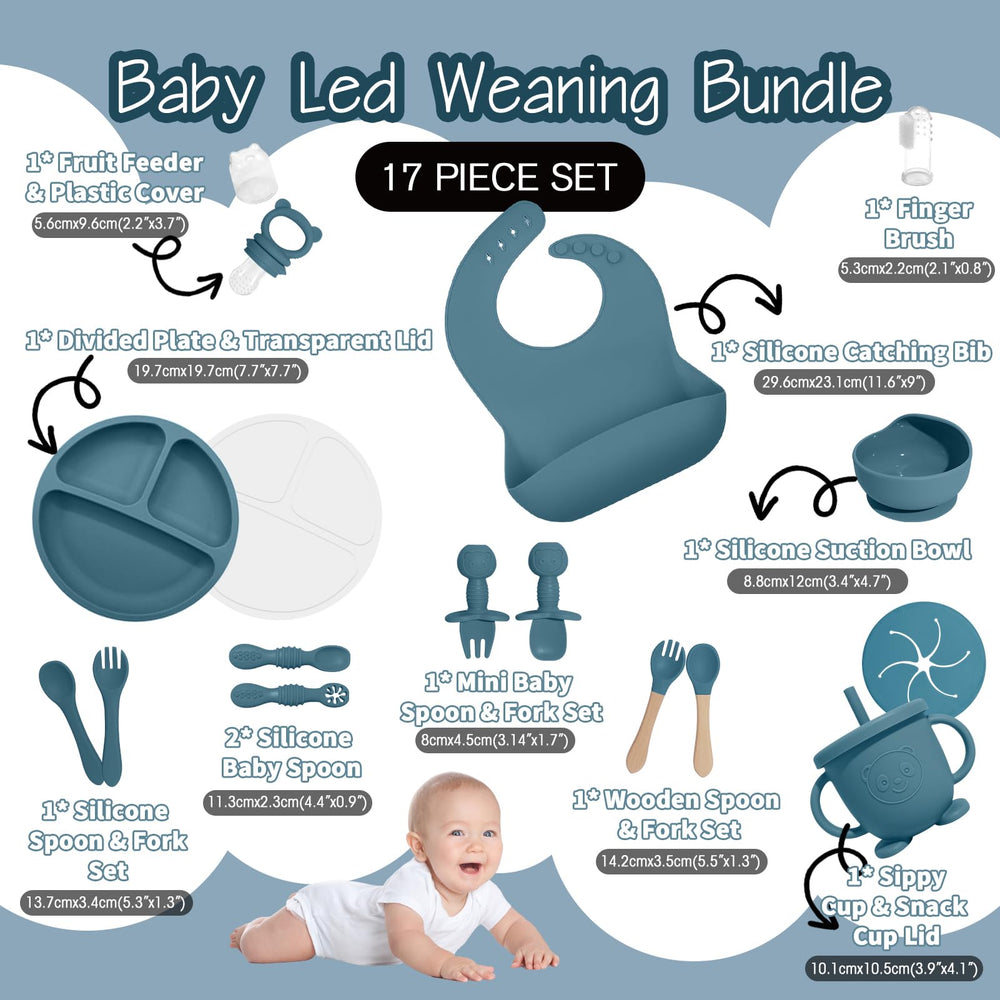 Catvegue silicone bib blue catches spills during self-feeding.