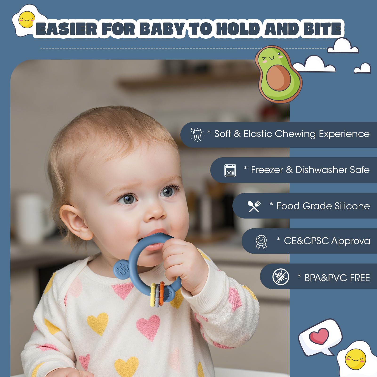 Catvegue silicone chains accessory helps keep teether handy during playtime.