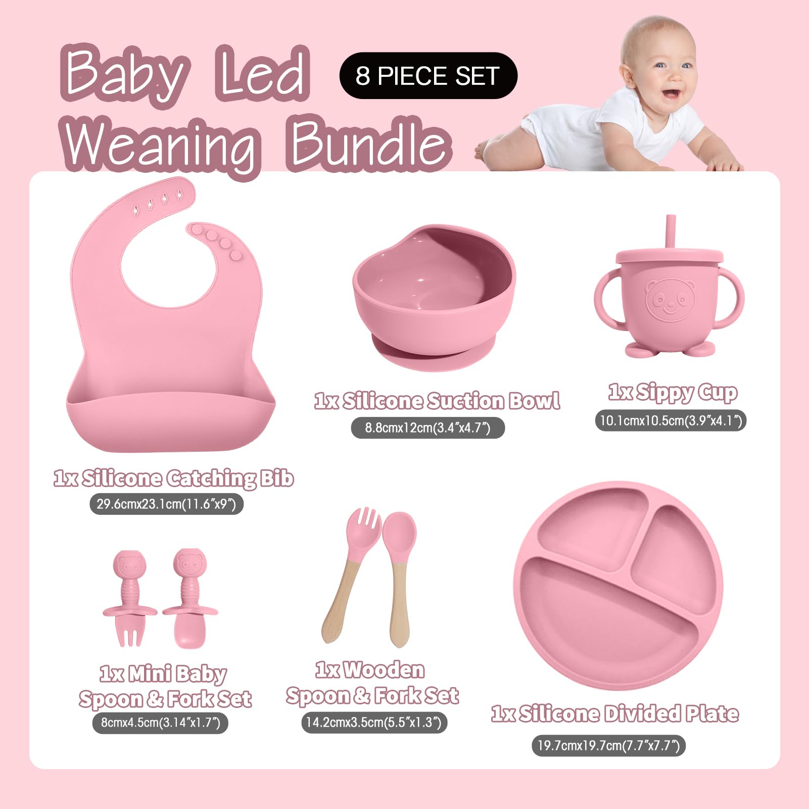 Catvegue silicone divided plate pink helps foods stay separate during self-feeding.
