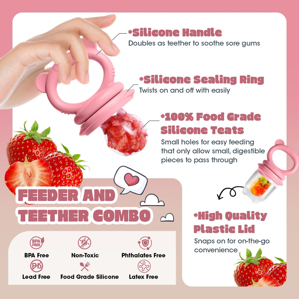 Catvegue silicone feeder handle doubles as teether for soothing gums.