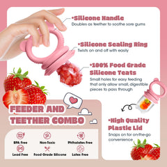 Catvegue silicone feeder handle doubles as teether for soothing gums.