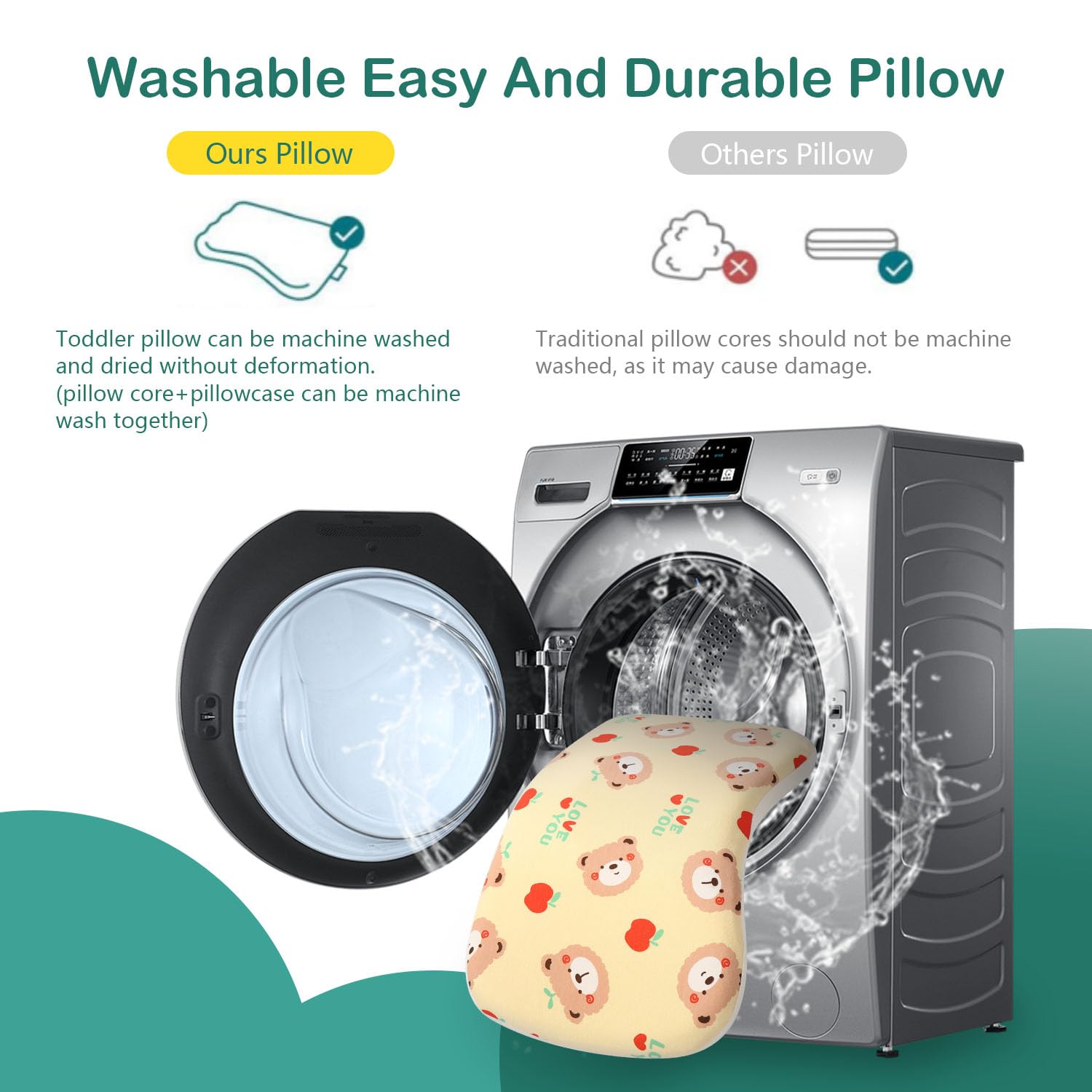 Caudeer Soft Toddler Pillow cuddly bear design adds comforting appeal for naps.
