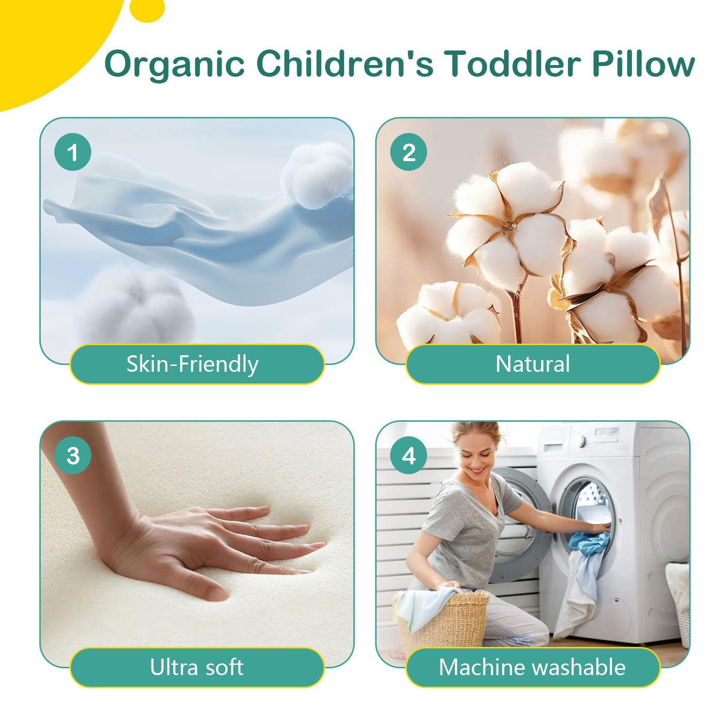 Caudeer Soft Toddler Pillow travel-friendly design fits cribs, beds, and car seats.