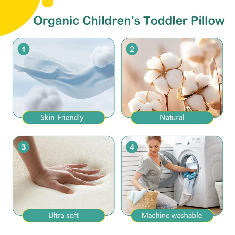 Caudeer Soft Toddler Pillow travel-friendly design fits cribs, beds, and car seats.