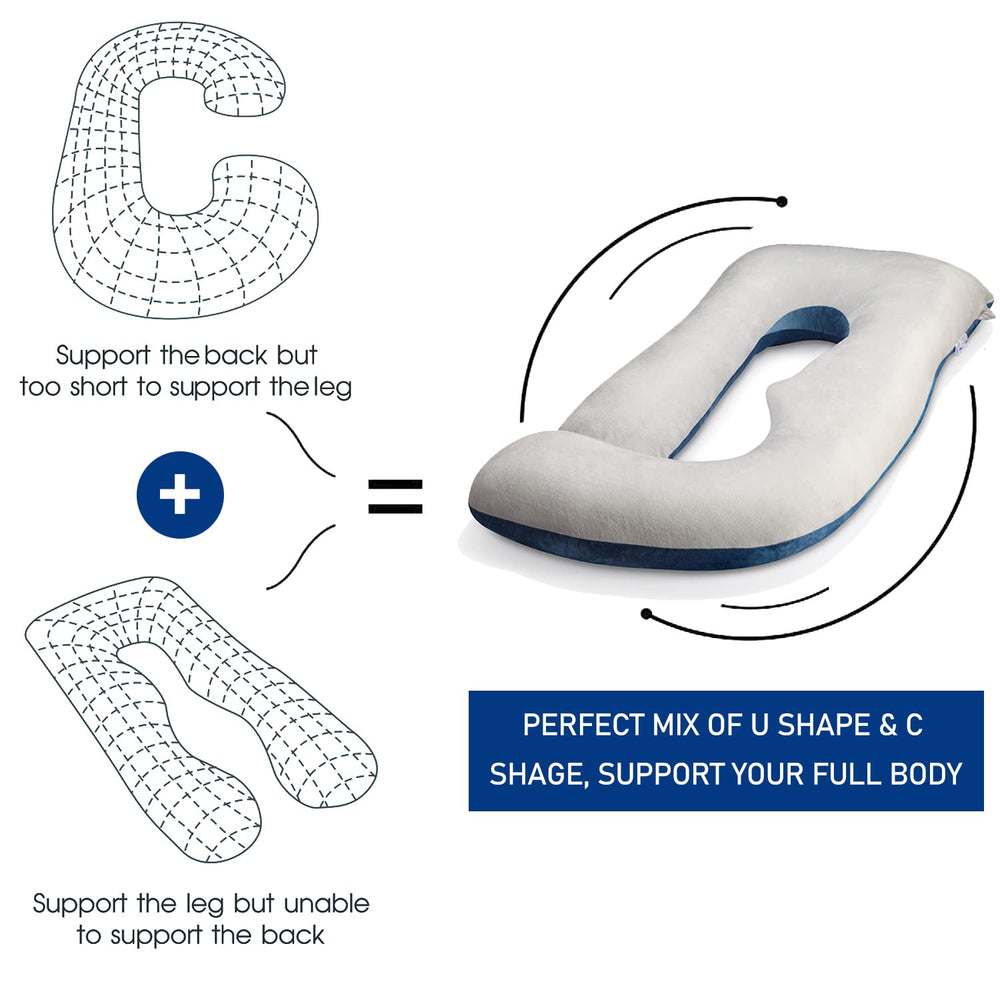 CAUZYART full-body maternity pillow offers belly support during sleep.
