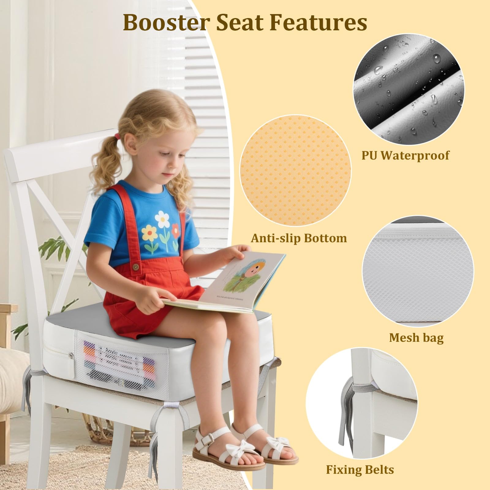 CAVWVTYU booster seat machine-washable cover makes cleaning quick.
