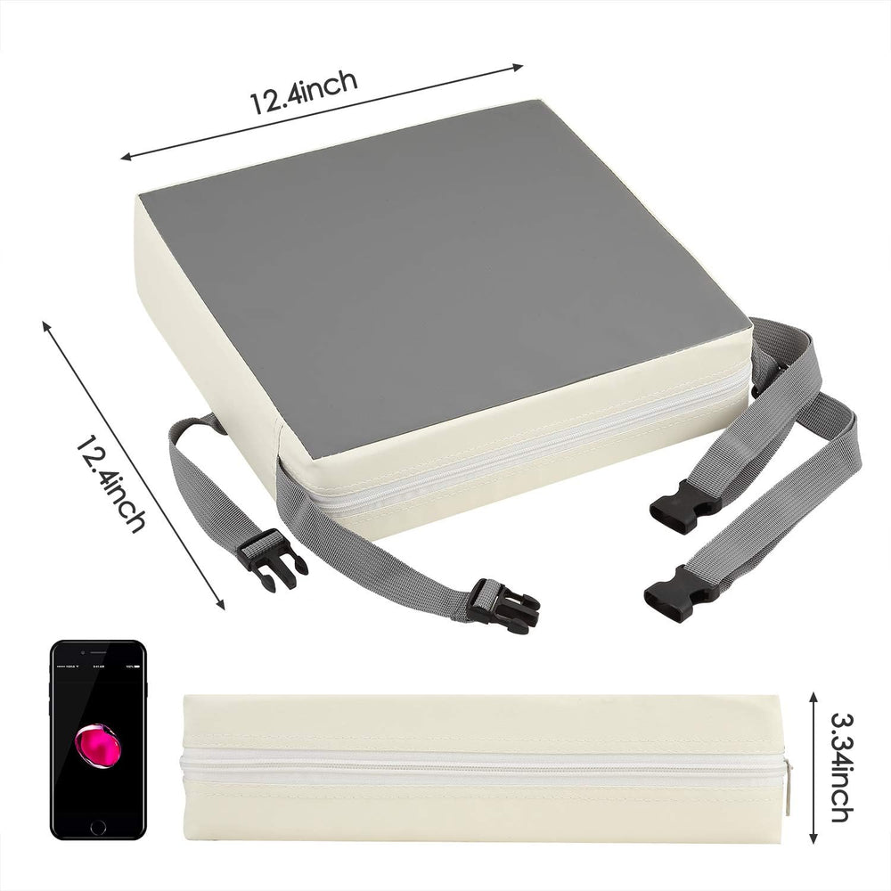 CAVWVTYU booster seat in travel setup, grey, portable for restaurants.