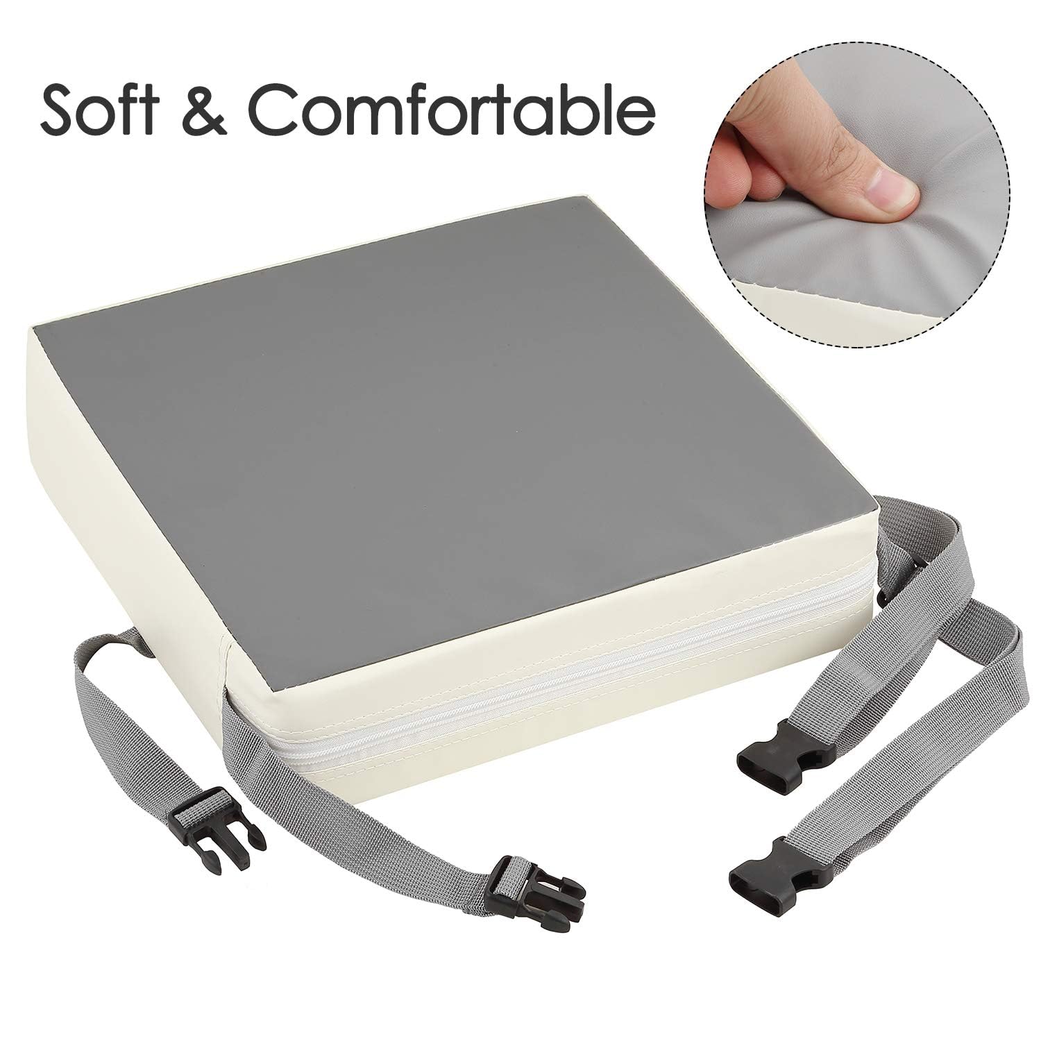 CAVWVTYU booster seat with PU leather cover, grey, skin-friendly comfort.