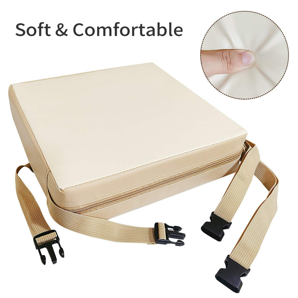 CAVWVTYU booster seat shows two safety buckles and strap system for stability.