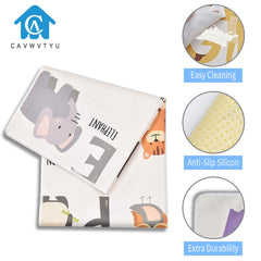 CAVWVTYU splat mat with non-slip back stays in place during meals and play.