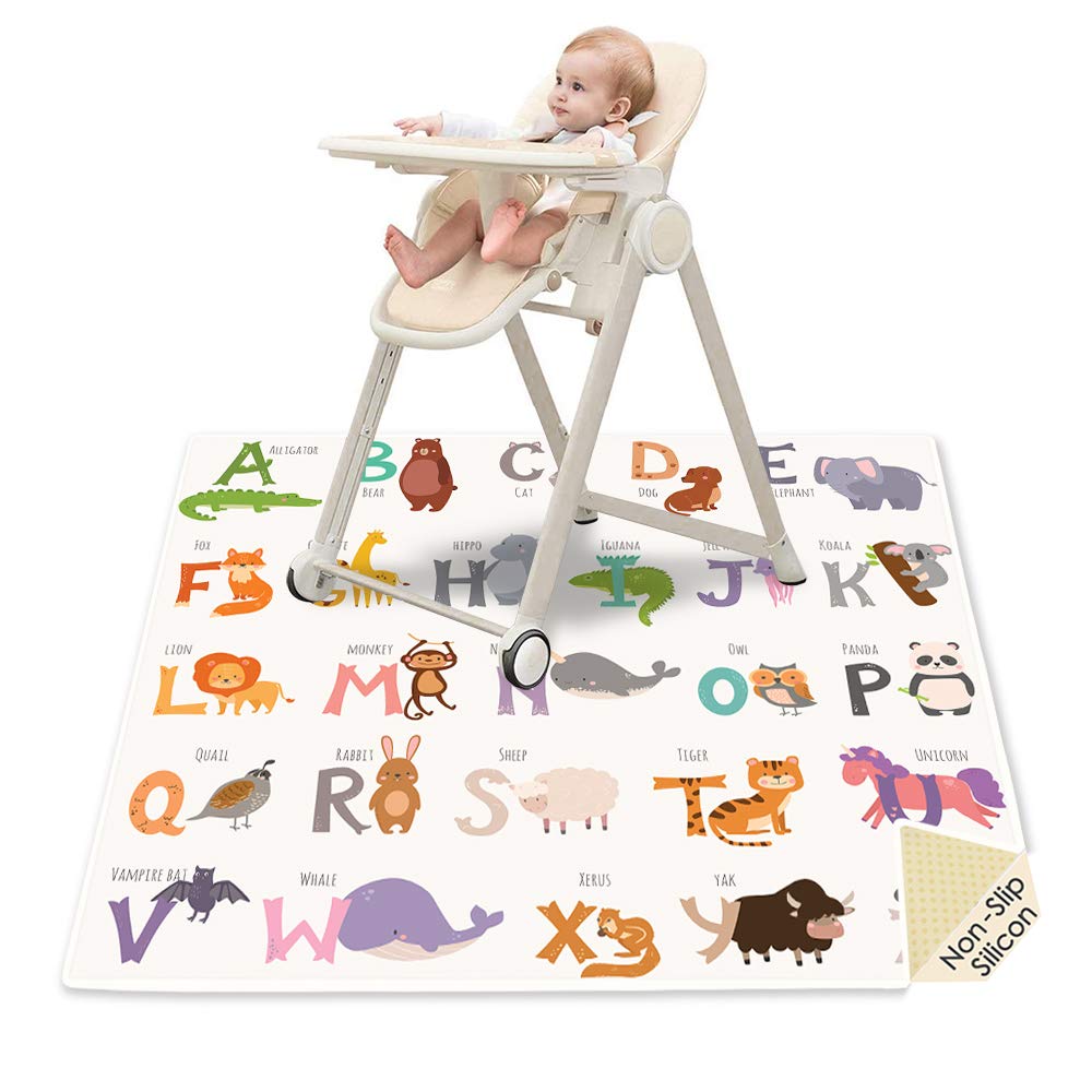 CAVWVTYU splat mat under high chair protects floors and eases cleanup after meals.